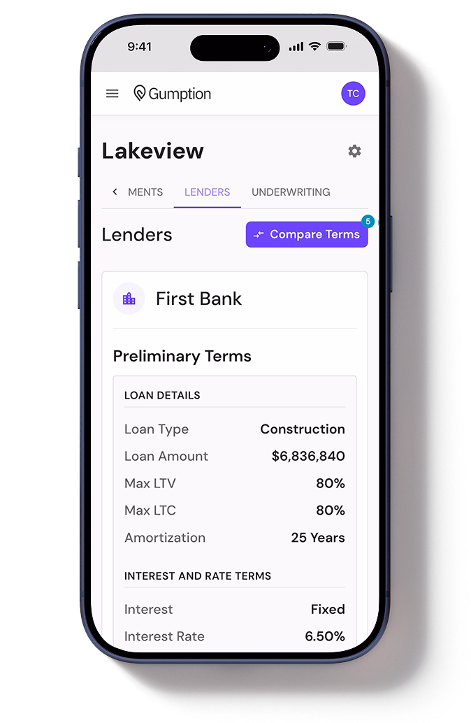 Gumption app showing competitive loan terms