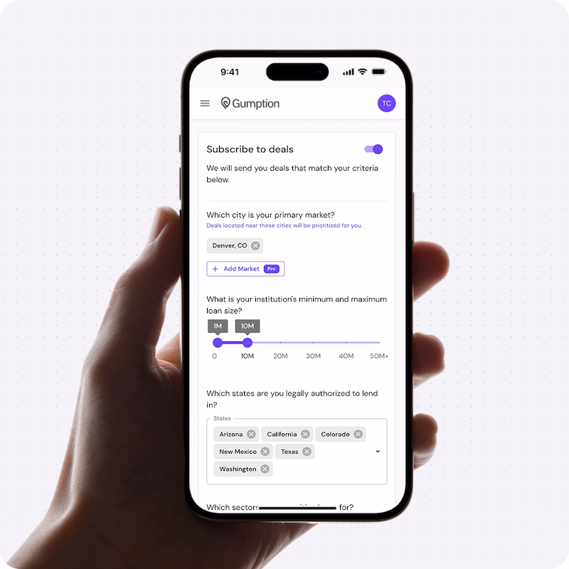 Subscribe to deals matching your lending criteria